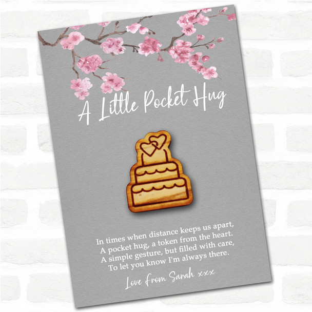 Wedding Cake & Hearts Grey Pink Blossom Personalised Gift Pocket Hug