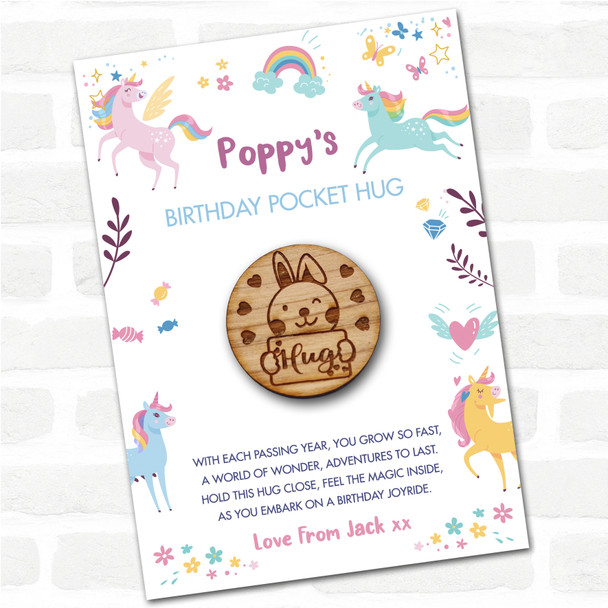 Bunny Rabbit Sign Kid's Girls Birthday Unicorn Personalised Gift Pocket Hug