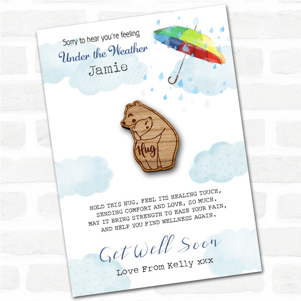 Parent Child Bears Umbrella Get Well Soon Personalised Gift Pocket Hug