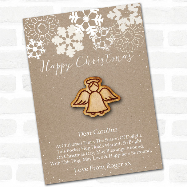 Angel Wings & Halo Snowflakes Happy Christmas Personalised Gift Pocket Hug