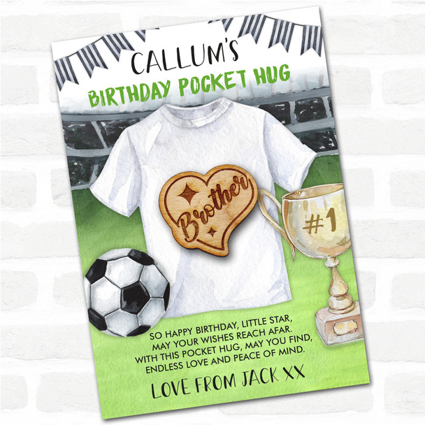 Brother Sparkles In Heart Kid's Birthday Football Personalised Gift Pocket Hug