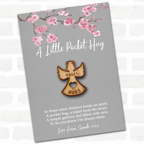 Angel Halo & Wings Grey Pink Blossom Personalised Gift Pocket Hug Angel Halo & Wings Grey Pink Blossom Personalised Gift Pocket Hug