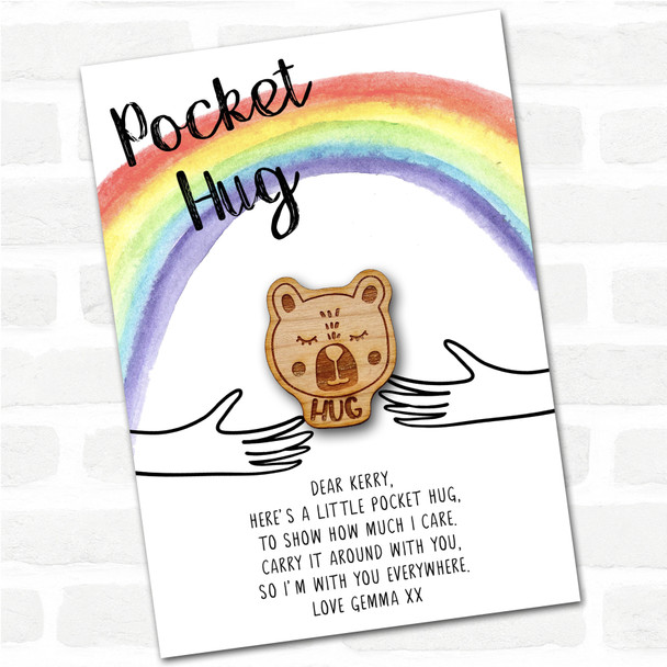 Sleepy Bear Rainbow Personalised Gift Pocket Hug