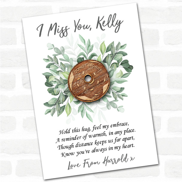 Donut Icing & Green Leaves I Miss You Personalised Gift Pocket Hug