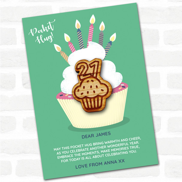 Cupcake 21 Candles Cupcake Happy Birthday Personalised Gift Pocket Hug