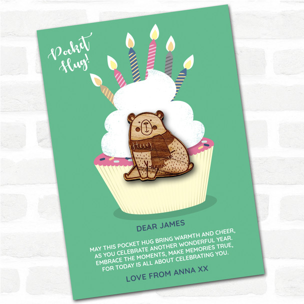 Sweet Winter Bear Cupcake Happy Birthday Personalised Gift Pocket Hug