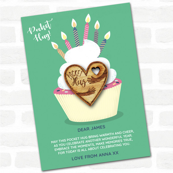 Cuddling Arms In Heart Cupcake Happy Birthday Personalised Gift Pocket Hug