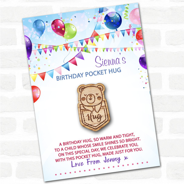 Bear In A Pocket Kid's Birthday Balloons Personalised Gift Pocket Hug