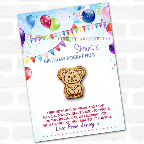 Cute Smiley Koala Kid's Birthday Balloons Personalised Gift Pocket Hug