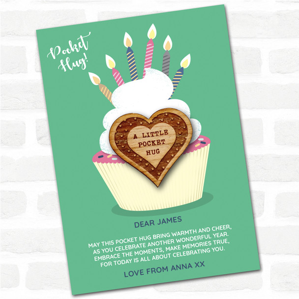 Outlined Heart Stars Cupcake Happy Birthday Personalised Gift Pocket Hug