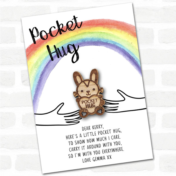 Bunny Rabbit Heart Rainbow Personalised Gift Pocket Hug