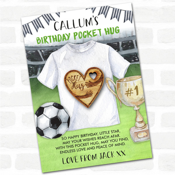 Cuddling Arms In Heart Kid's Boys Birthday Football Personalised Gift Pocket Hug