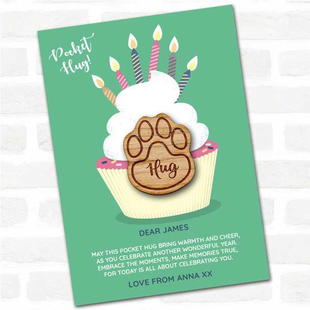 Paw Print Cupcake Happy Birthday Personalised Gift Pocket Hug