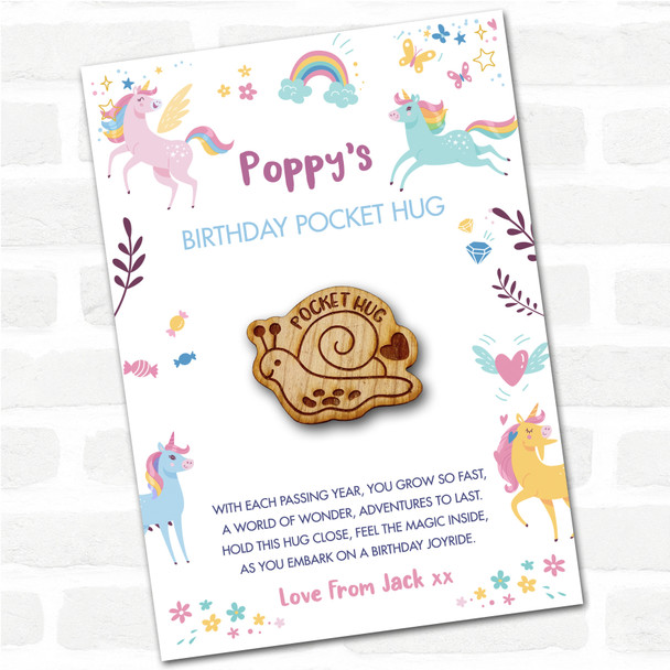 Snail & A Heart Kid's Girls Birthday Unicorn Personalised Gift Pocket Hug