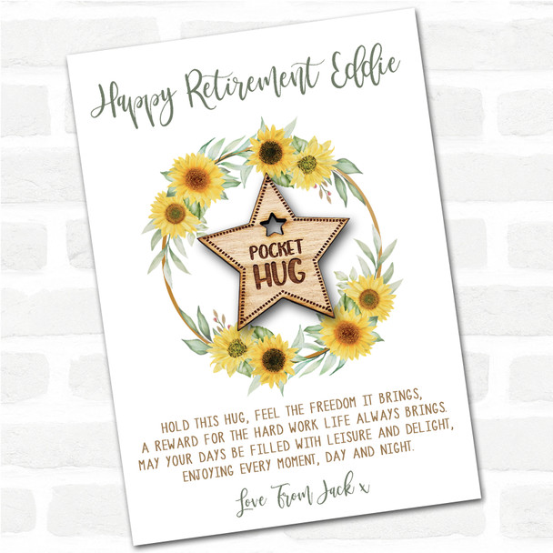 Star Hole Happy Retirement Sunflower Personalised Gift Pocket Hug