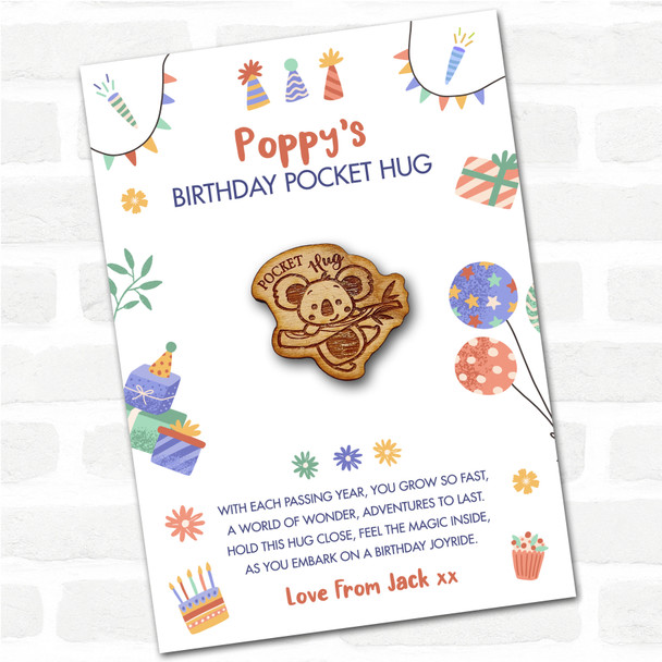 Cute Koala Hanging Kid's Birthday Hats Cakes Personalised Gift Pocket Hug