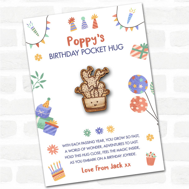 Big Spotty Cactus Pot Kid's Birthday Hats Cakes Personalised Gift Pocket Hug