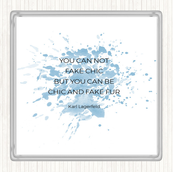 Blue White Karl Fake Fur Inspirational Quote Coaster