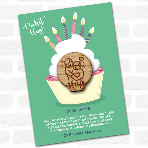 Couple Hugging Hearts Stars Cupcake Happy Birthday Personalised Gift Pocket Hug Couple Hugging Hearts Stars Cupcake Happy Birthday Personalised Gift Pocket Hug