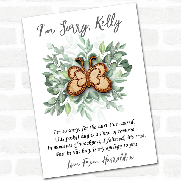 Dotty Outline Butterfly Leaves I'm Sorry Apology Personalised Gift Pocket Hug