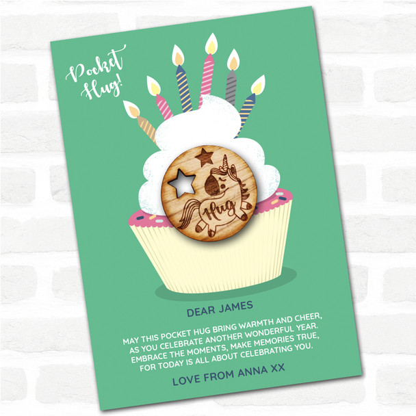 Circle Unicorn Cupcake Happy Birthday Personalised Gift Pocket Hug