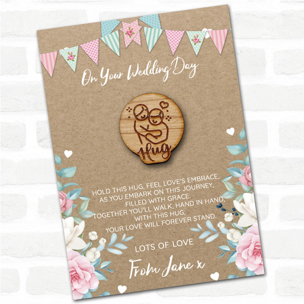 Couple Hugging Hearts Stars Burlap On Your Wedding Day Personalised Pocket Hug