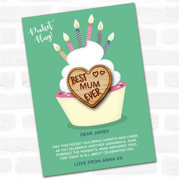 Best Mom Ever Hearts Cupcake Happy Birthday Personalised Gift Pocket Hug