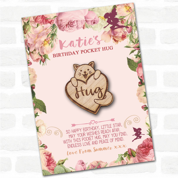 Smiling Cat Love Heart Kid's Girls Birthday Fairy Personalised Gift Pocket Hug