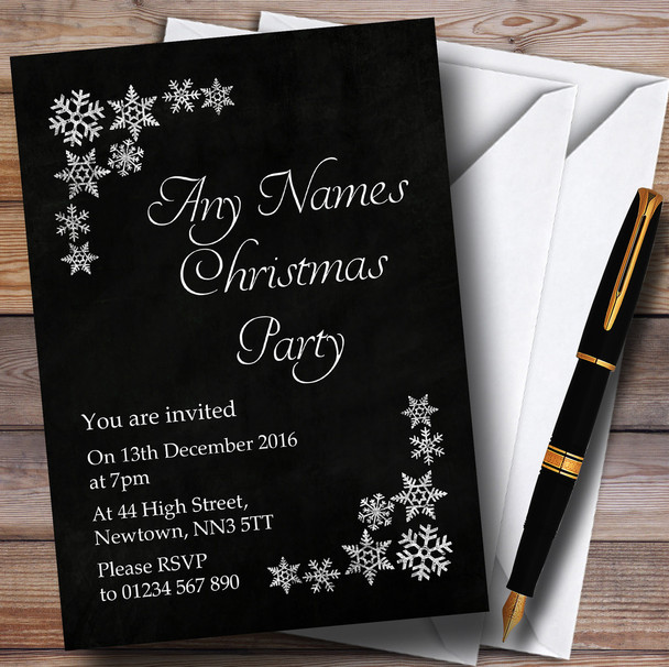 White Snowflake Chalk Effect Customised Christmas Party Invitations