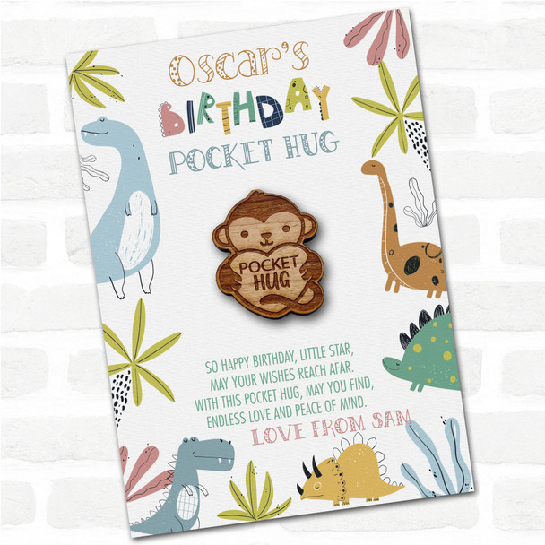 Monkey Heart Kid's Boys Birthday Dinosaur Personalised Gift Pocket Hug