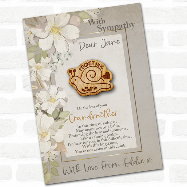 Snail & A Heart Sympathy Sorry For Your Loss Personalised Gift Pocket Hug