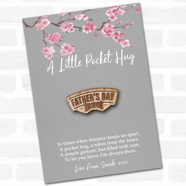 Fathers Day Bow Grey Pink Blossom Personalised Gift Pocket Hug
