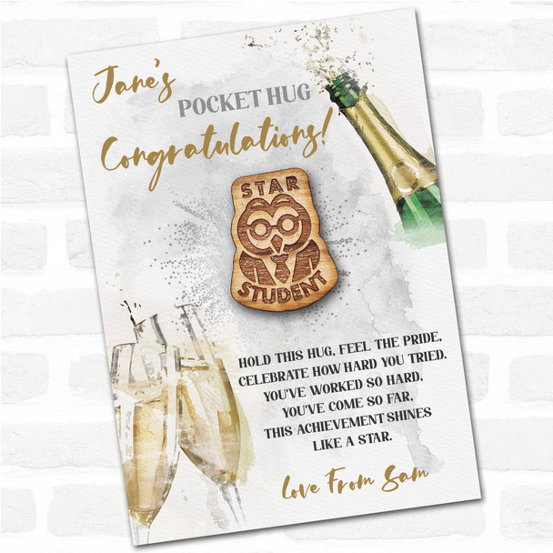 Star Student Owl Glasses Champagne Congratulations Personalised Gift Pocket Hug