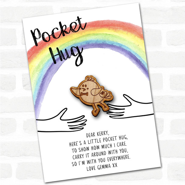 Dancing Little Chick In A Bow Rainbow Personalised Gift Pocket Hug