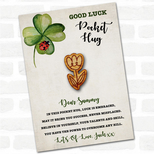 Simple Tulip Clover Ladybird Good Luck Personalised Gift Pocket Hug