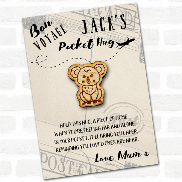 Cute Smiley Koala Bon Voyage Good Luck Travelling Personalised Gift Pocket Hug