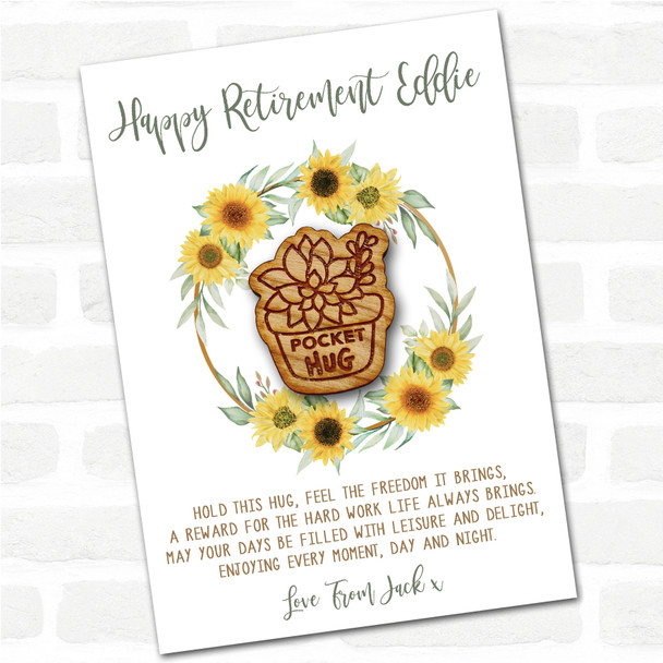 Potted Plants Happy Retirement Sunflower Personalised Gift Pocket Hug