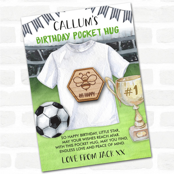 Back Of Flying Bee Kid's Boys Birthday Football Personalised Gift Pocket Hug