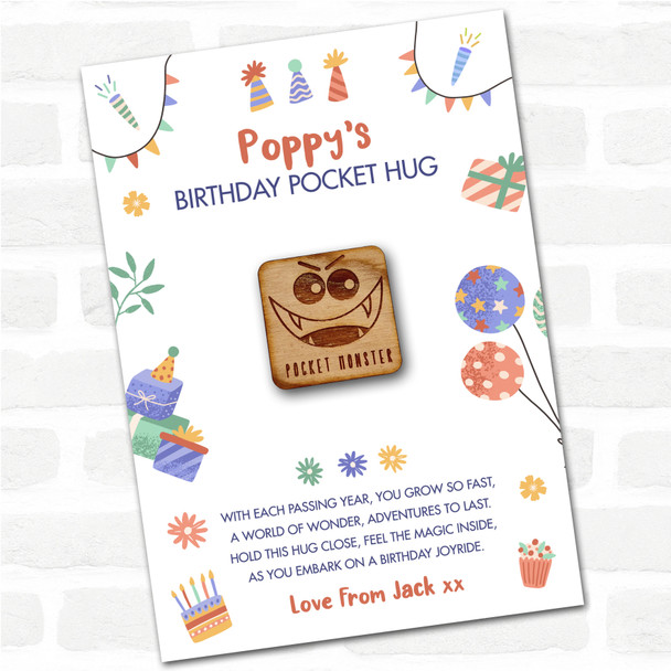 Frowning Monster Fangs Kid's Birthday Hats Cakes Personalised Gift Pocket Hug