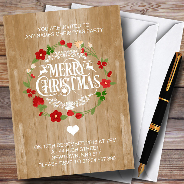 Wood Effect Merry Xmas Customised Christmas Party Invitations