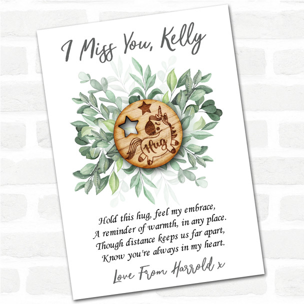 Circle Unicorn Green Leaves I Miss You Personalised Gift Pocket Hug