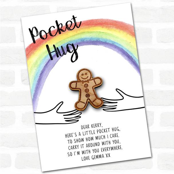 Gingerbread Man Bow Rainbow Personalised Gift Pocket Hug