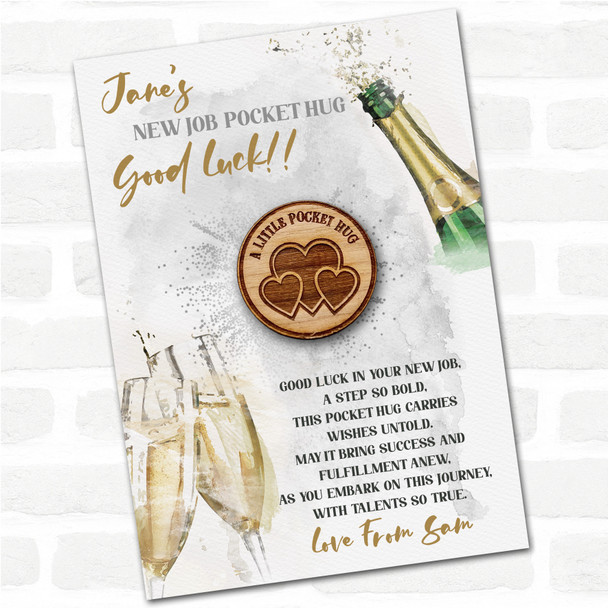 Three Hearts Good Luck New Job Congratulations Personalised Gift Pocket Hug