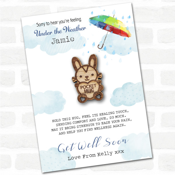 Bunny Rabbit Heart Umbrella Get Well Soon Personalised Gift Pocket Hug