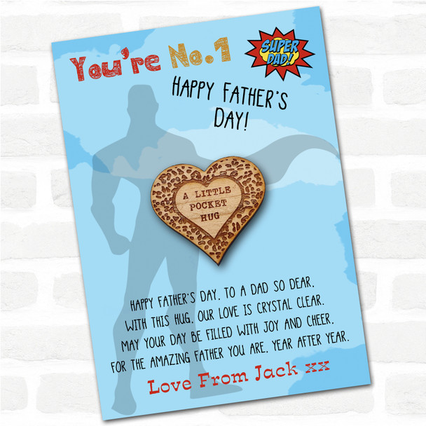Leopard Print Heart Superhero Dad Father's Day Personalised Gift Pocket Hug