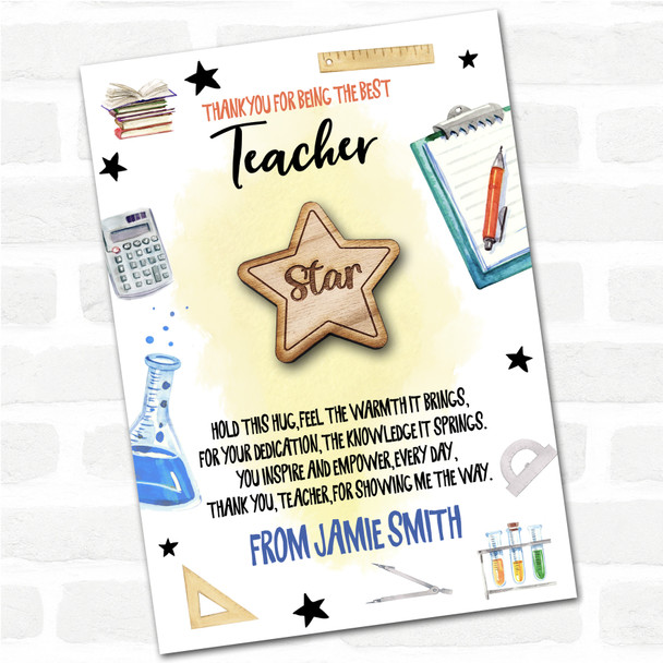 Star Yellow Thank You Teacher Personalised Gift Pocket Hug