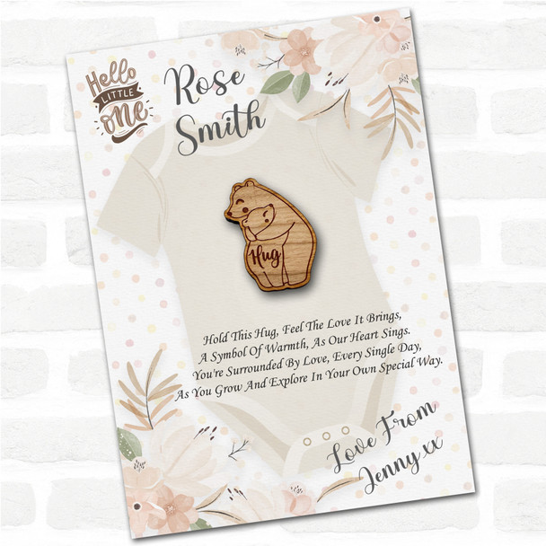 Parent Child Bears Hello Little One New Baby Personalised Gift Pocket Hug