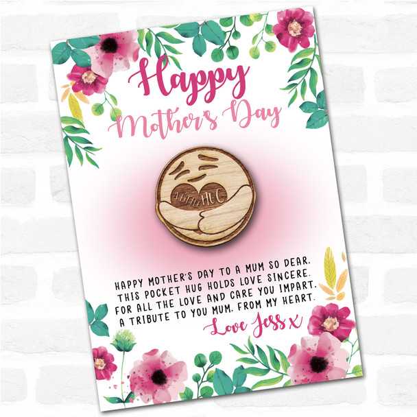 Smiling Face Pink Floral Happy Mother's Day Personalised Gift Pocket Hug