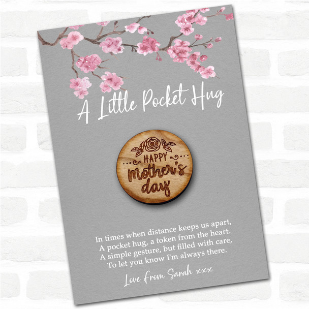 Happy Mother's Day & Rose Grey Pink Blossom Personalised Gift Pocket Hug