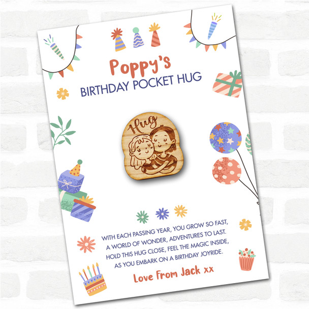 Friends Couple Hugging Kid's Birthday Hats Cakes Personalised Gift Pocket Hug